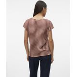 VERO MODA - Gestreept T-shirt - Ecru/Rood - Polyester
