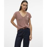 VERO MODA - Gestreept T-shirt - Ecru/Rood - Polyester
