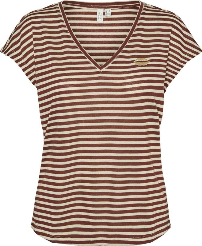 VERO MODA - Gestreept T-shirt - Ecru/Rood - Polyester