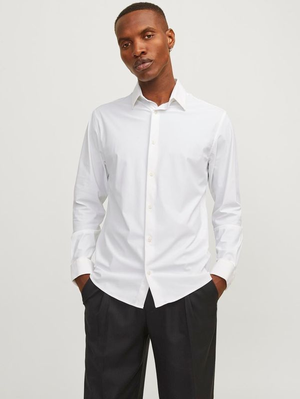 Jack & Jones Jprblaactive Stretch Shirt L/S Sn Vrijetijdshemd voor heren (1 stuk), Wit: slim fit