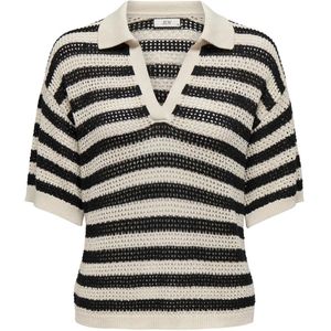 JDY JDYTIKKA POLO PULLOVER - Birch Black - Gebreide Trui - V-Hals - Korte Mouwen