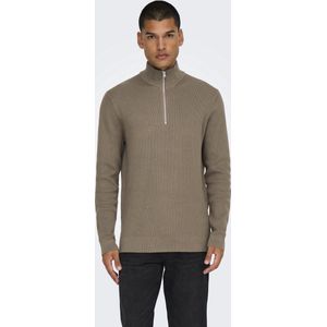 Only & Sons Trui Onsphil Reg 12 Struc Half Zip Knit 22023210 Desert Taupe Mannen