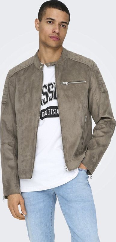 Jas - Synthetisch Leer - Hoge Hals - Lange Mouwen - Knoop- en Ritssluiting