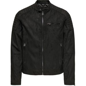 Only & Sons - Mandarin Collar Blazer - Zwart - Faux Leer