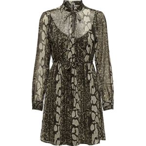 ONLY - Bedrukte Jurk - Slangenprint - Polyester - Wijd Uitlopend
