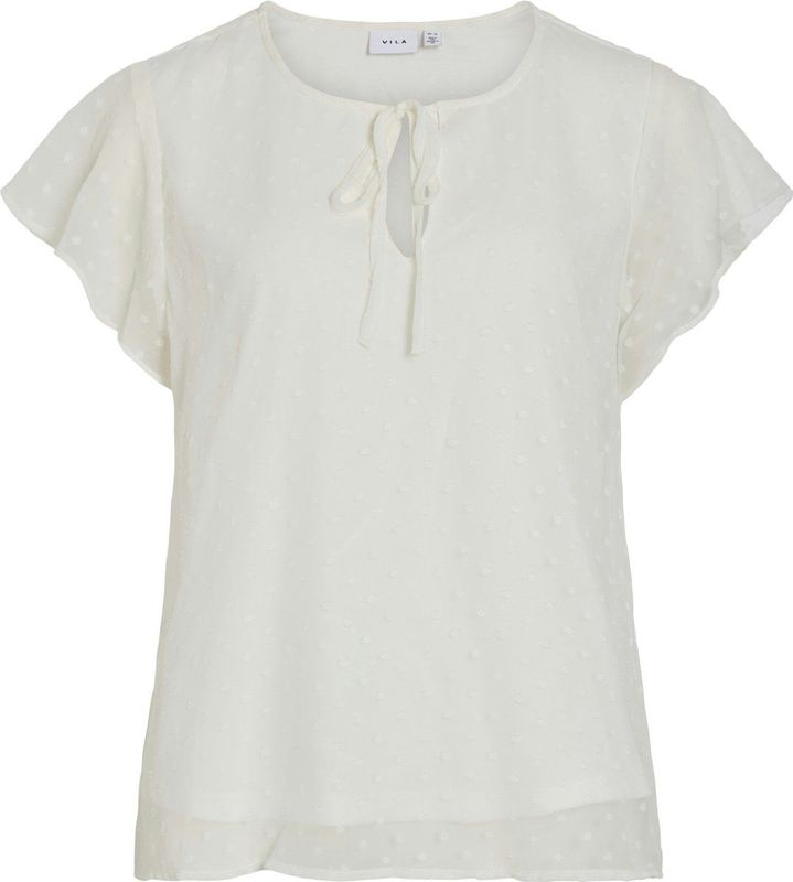 Vila - VIEDEE C/S V-NECK TOP - T-shirt - Snow white - Korte Mouwen
