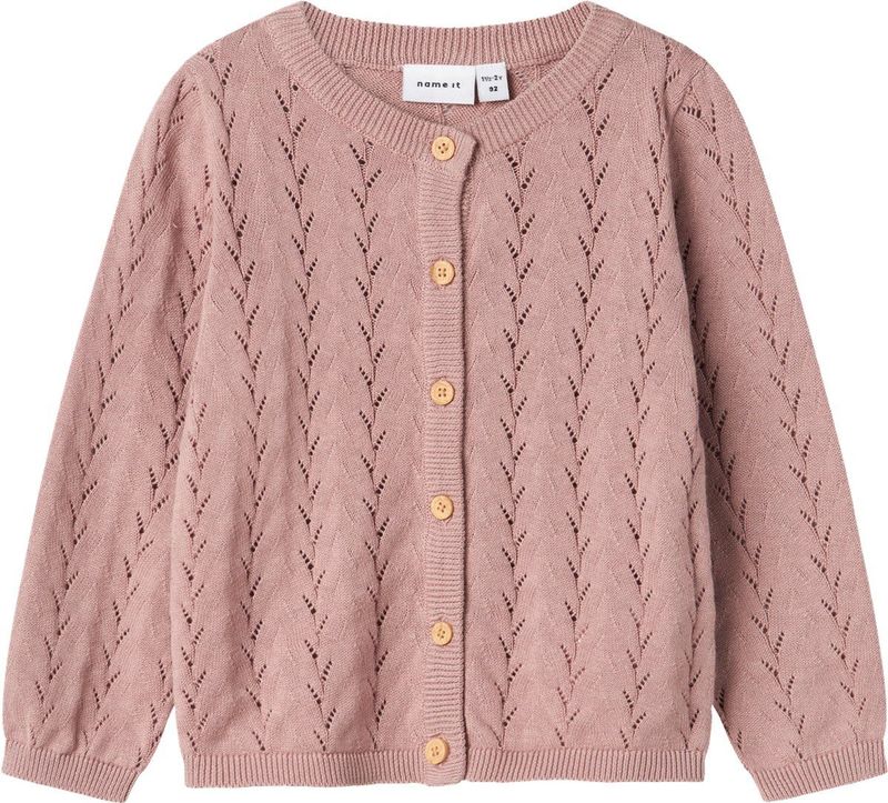 Pointelle - Gebreide Cardigan - Geometrisch Patroon - Knoopsluiting - Ronde Hals