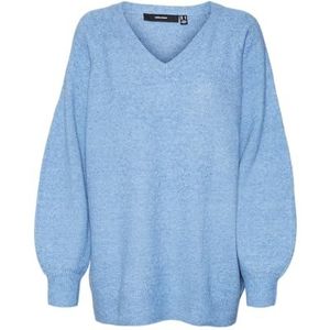 VERO MODA Dames Vmleaf Ls lange V-hals pullover eend gebreide trui, Blue Jasper/Detail: w. Melange, S