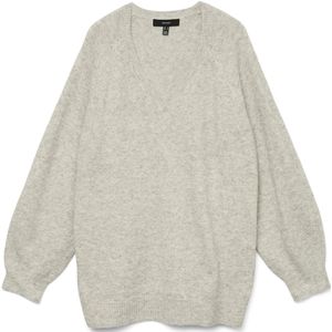 VERO MODA Dames Vmleaf Ls lange V-hals pullover eend gebreide trui, lichtgrijs gem., S