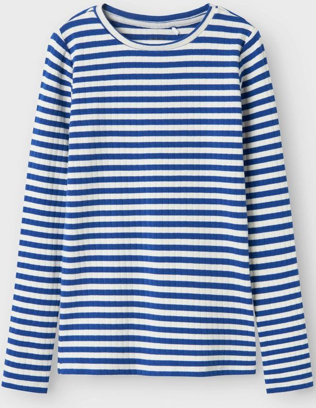 T-shirt - Gestreept - Ribgebreid - Slim Fit - O-hals - Lange Mouwen