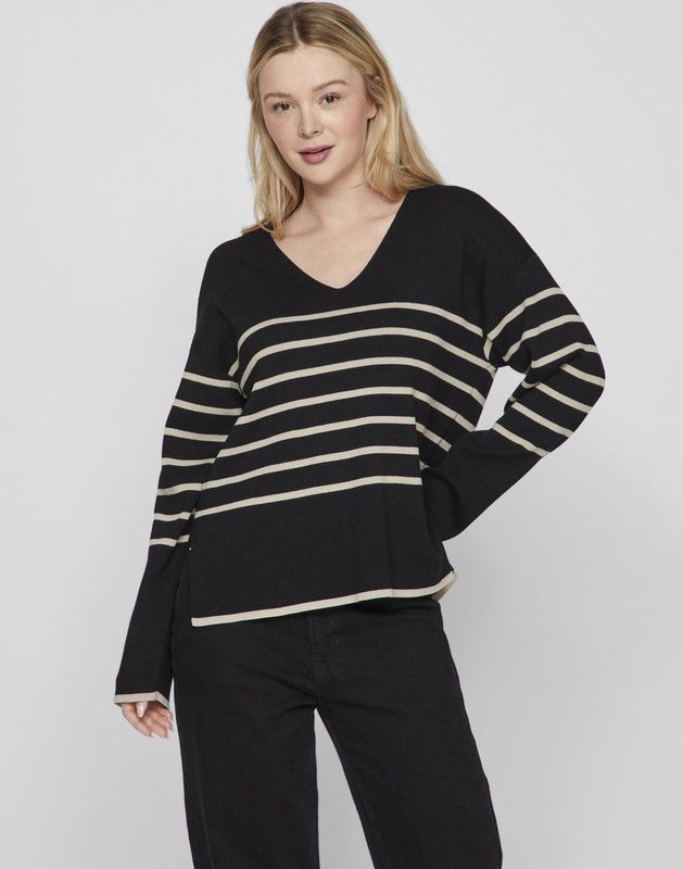 Vila Trui Viostria V-neck Rev Top-noos 14094190 Black Beauty/feather Grey Dames