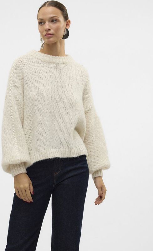 Gebreide Trui - O-hals - Lange Mouwen - Ballonmouwen - Normale Pasvorm