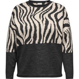 Only Carmakoma Carjade Animal o-Neck Knt Noos Dames Trui - Pirate Black Whitecap Gray