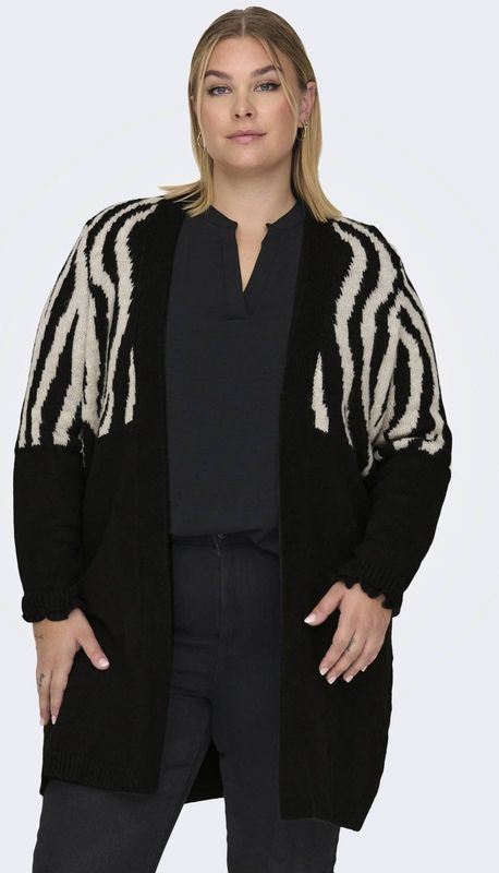 Only Carmakoma Carjade Animal Cardigan Knt Noos Dames Vest - Black Whtecap Gray