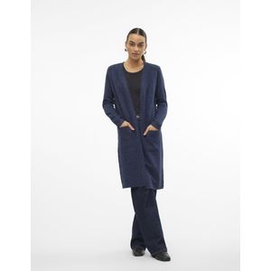 VERO MODA VMDOFFY LS Lange open cardigan voor dames GA NOOS, Navy Blazer/Detail: w. Black Melange, XS