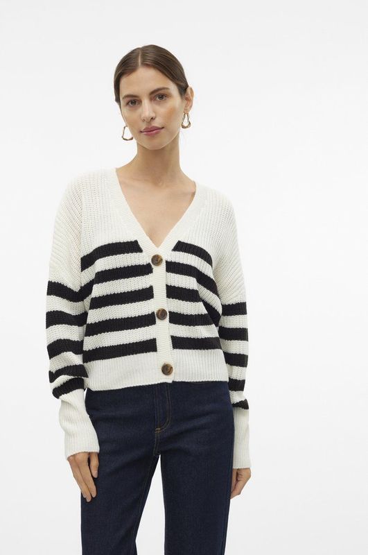 Vmlea - Gebreid Vest - V-Hals - Lange Mouwen - Ballonmouwen - Knoopsluiting