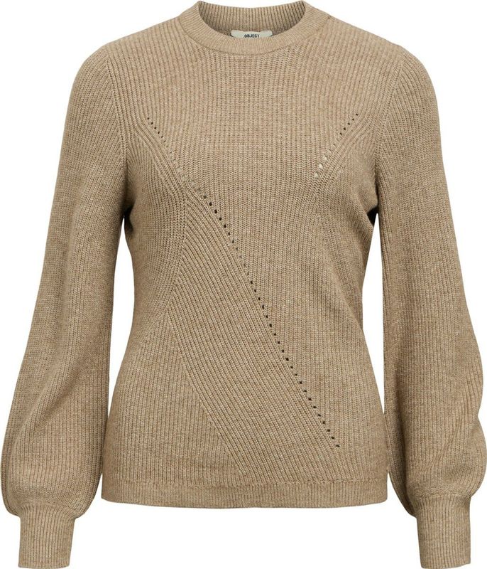 Object Trui Objditte Re Knit Pullover Noos 23044621 Desert Taupe/melange Dames