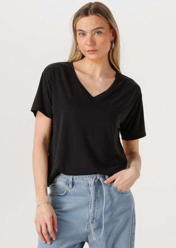 OBJECT - OBJAnnie - T-shirt - Zwart - TENCEL™ Modal, V-hals, Kwartmouw