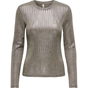 ONLMIRINDA L/S O-Neck TOP JRS, Humus/Detail: melange + Silver Metallic, M