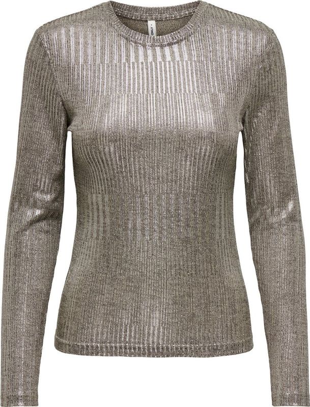 ONLMIRINDA L/S O-Neck TOP JRS, Humus/Detail: melange + Silver Metallic, M