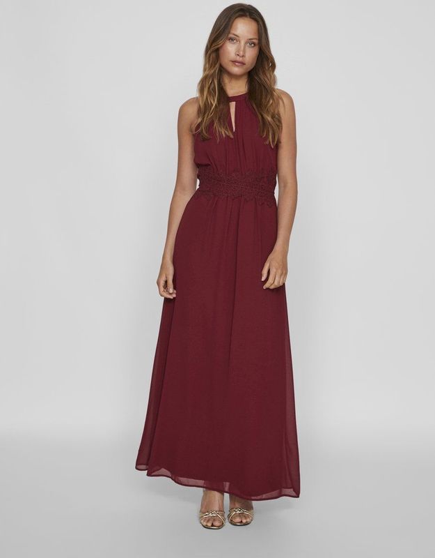 Vila - Milina - Lange Jurk - Maxi-lengte - Mouwloos - Halterhals