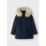 Winterjassen - Dark Sapphire - Met Capuchon - Afneembaar Imitatiebont