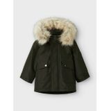 Name It - Millo - Parka - Groen - Gebreide Stof - Lange Mouwen - Afneembare Capuchon