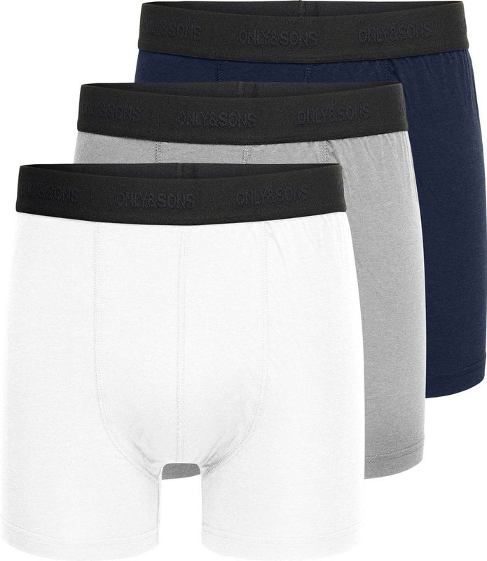 Only & Sons - ONSFITZ - Boxershorts - Donkerblauw / Grijs Gemêleerd / Zwart / Wit - 3 Pack