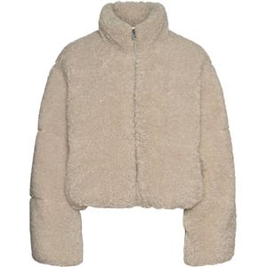 Jas met opstaande kraag, in bouclette VERO MODA. Polyester materiaal. Maten S. Beige kleur