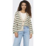 Jacqueline de Yong Vest Jdyellen V-neck Stripe Cardigan 15328338 Whitecap Gray/rain Forest Dames Maat - XS