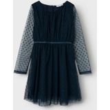 Jersey - Jurk - Blauw - Tule - Ronde Hals - Lange Mouwen - Regular Fit