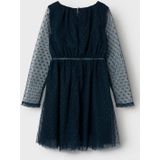 Jersey - Jurk - Blauw - Tule - Ronde Hals - Lange Mouwen - Regular Fit