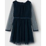 Jersey - Jurk - Blauw - Tule - Ronde Hals - Lange Mouwen - Regular Fit