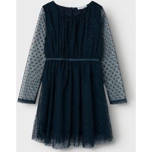 Jersey - Jurk - Blauw - Tule - Ronde Hals - Lange Mouwen - Regular Fit