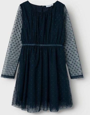 Jersey - Jurk - Blauw - Tule - Ronde Hals - Lange Mouwen - Regular Fit