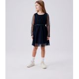 Jersey - Jurk - Blauw - Tule - Ronde Hals - Lange Mouwen - Regular Fit