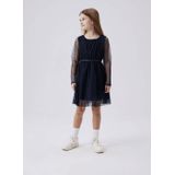Jersey - Jurk - Blauw - Tule - Ronde Hals - Lange Mouwen - Regular Fit
