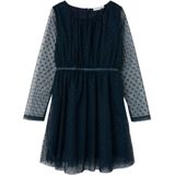 Jersey - Jurk - Blauw - Tule - Ronde Hals - Lange Mouwen - Regular Fit