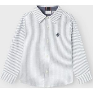 NAME IT Jongens Nmmrekid shirt met lange mouwen, Helder wit/detail: dunne streep - Flint Stone, 92