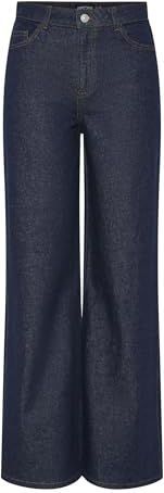 Pieces - Selma - Jeans - Blauw - Hoge Taille, Wijde Pijpen, 79% Katoen, 20% Gerecycled Katoen