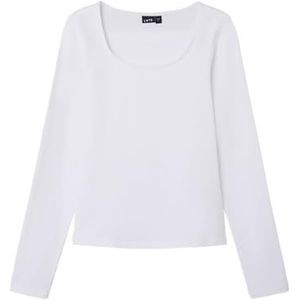 NAME IT - Nlfnove Ls Deep O-Neck Short Top Noos - Shirt - Wit - Lange Mouwen