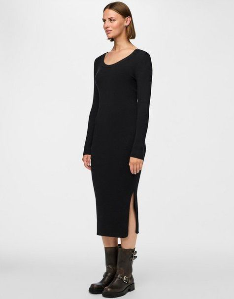 Gebreide Jurk - Effen - 3/4 Lengte - Aansluitende Pasvorm - Lange Mouw