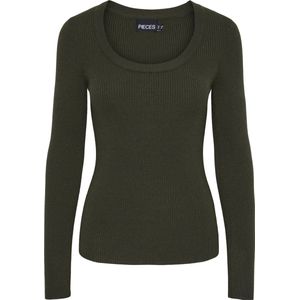 PIECES - Pcmira Ls U-Neck Knit Noos - Trui - Forest Night - Gebreid