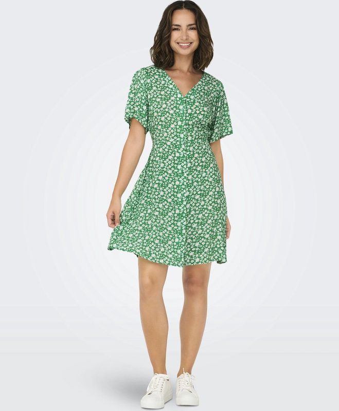 Jerseyjurk - V-Hals - Korte Mouwen - Mini-Lengte - Riem in de Taille - Regular Fit