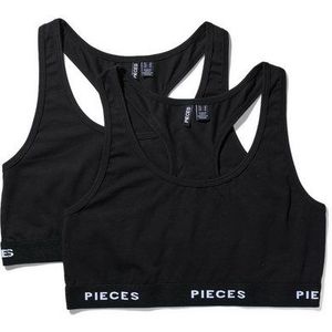Pieces - Bustier Top - 2-Pack - Zwart - Katoen - Brede Bandjes