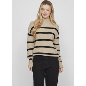 Vila Trui Viril Mockneck Knit Rib Top 2 - Noos 14091615 Natural Melange/ Black Dames