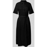 Pieces - Pia - Midi-jurk - Groen - 70% Viscose, 30% Linnen, Overhemdkraag, Knoopsluiting