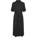 Pieces - Pia - Midi-jurk - Groen - 70% Viscose, 30% Linnen, Overhemdkraag, Knoopsluiting