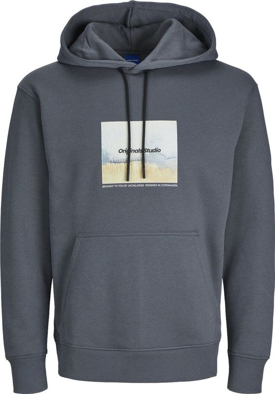 JACK & JONES Esterbro Newton Herren Kapuzen-Pullover Baumwoll-Pullover mit Originals Studio Print 12266801 Grau