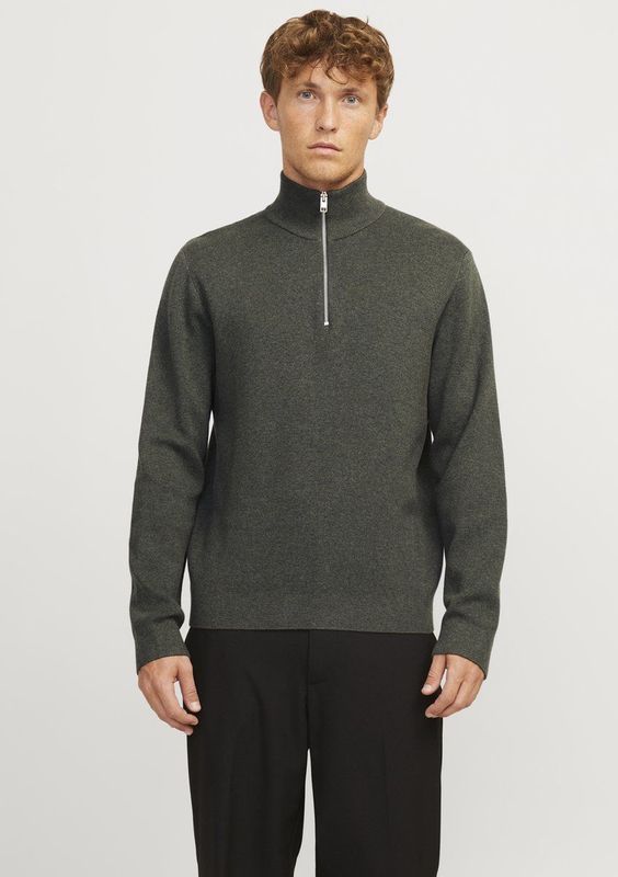 Jack & Jones Trui Jprblamilano Stitch Knit Half Zip 12259664 Peat/melange Mannen